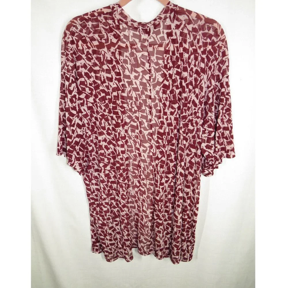Lane Bryant Burgundy Abstract Print Open Front Kimono Mesh Cardigan Plus 22-24